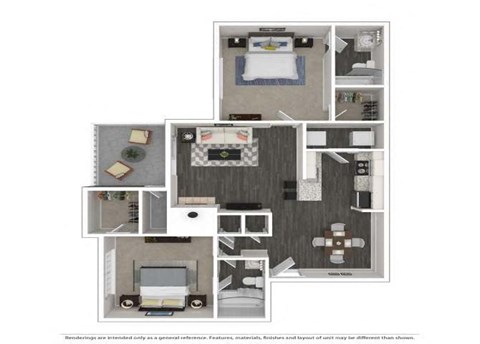 Floor plan for 2 beds, 2 baths, 1000 sqft