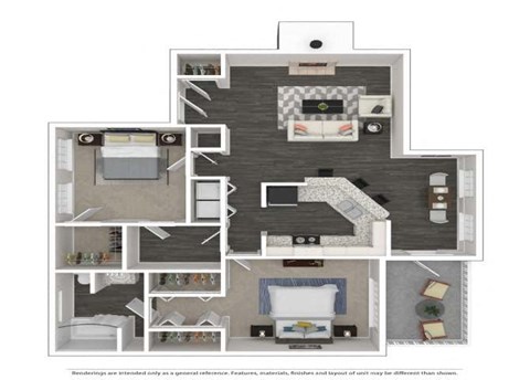 Floor plan for 2 beds, 2 baths, 1100 sqft