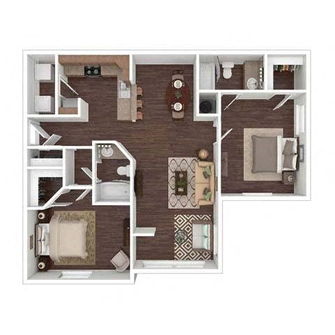 Floor plan for 2 beds, 2 baths, 1119 sqft