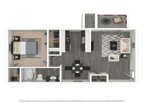 Floor plan for 1 bed, 1 bath, 718 sqft