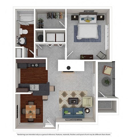Floor plan for 1 bed, 1 bath, 740 sqft