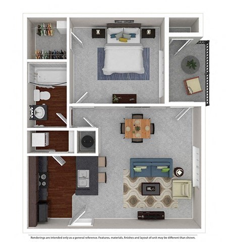 Floor plan for 1 bed, 1 bath, 680 sqft