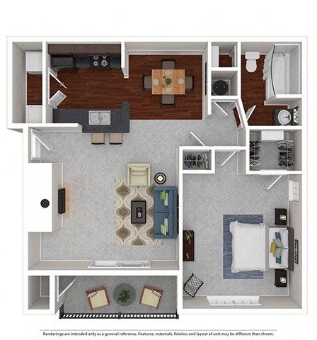 Floor plan for 1 bed, 1 bath, 870 sqft