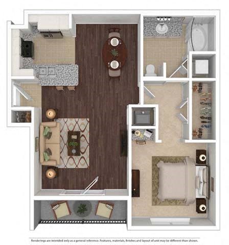 Floor plan for 1 bed, 1 bath, 814 sqft
