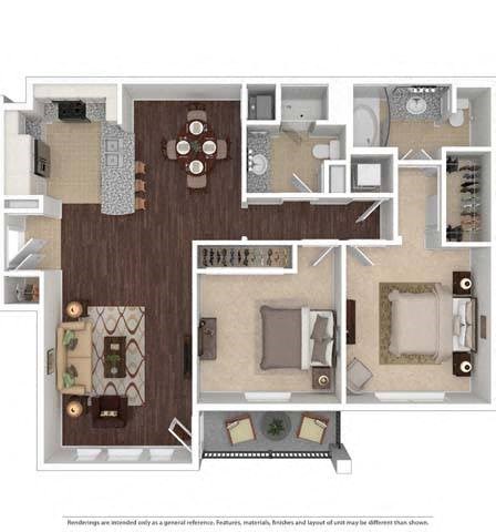 Floor plan for 2 beds, 2 baths, 1140 sqft