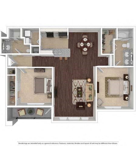 Floor plan for 2 beds, 2 baths, 1192 sqft