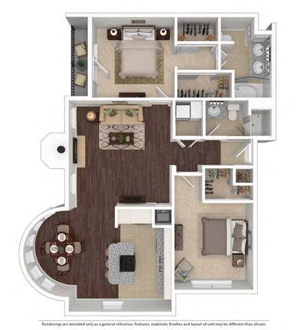 Floor plan for 2 beds, 2 baths, 1220 sqft