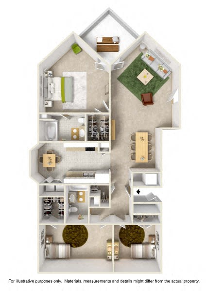 Floor plan for 3 beds, 2 baths, 1430 sqft