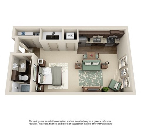 Floor plan for studio, 1 bath, 560 sqft