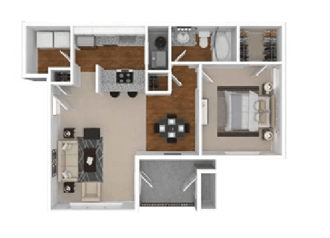 Floor plan for 1 bed, 1 bath, 756 sqft