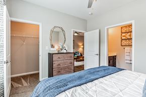 Charlotte apartment for rent - Bedroom with a bed and a closet at The Atlantic Mountain Island, Charlotte, NC