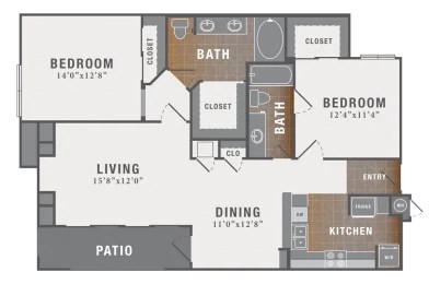 Floor plan for 2 beds, 2 baths, 1177 sqft