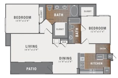 Floor plan for 2 beds, 2 baths, 1193 sqft