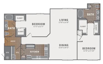 Floor plan for 2 beds, 2 baths, 1479 sqft
