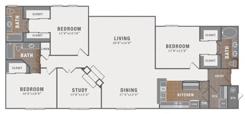 Floor plan for 3 beds, 3 baths, 2091 sqft