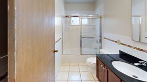 Berkeley apartment for rent - A bathroom with a sink, toilet, and shower.