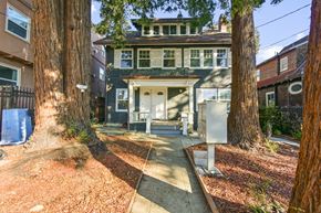 Berkeley apartment for rent - A tree-lined street with a house and a sidewalk.