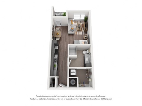 Floor plan for studio, 1 bath, 505 sqft