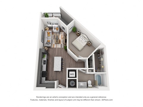 Floor plan for 1 bed, 1 bath, 688 sqft