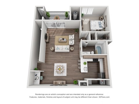 Floor plan for 1 bed, 1 bath, 1055 sqft