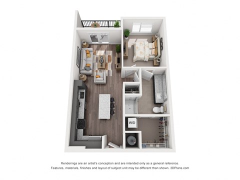 Floor plan for 1 bed, 1 bath, 742 sqft