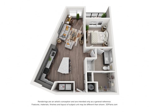 Floor plan for 1 bed, 1 bath, 774 sqft