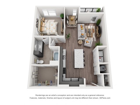 Floor plan for 1 bed, 1 bath, 871 sqft