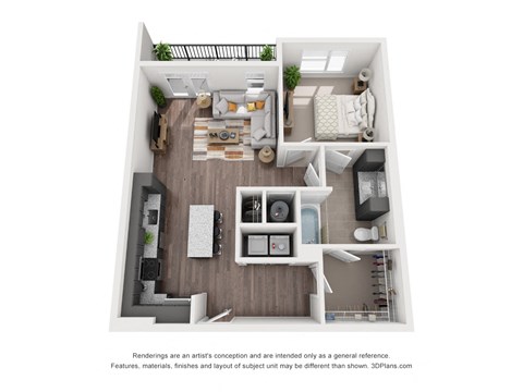 Floor plan for 1 bed, 1 bath, 864 sqft