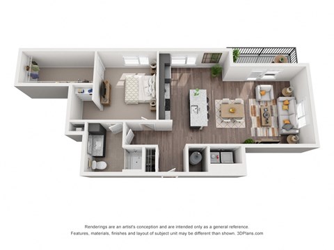 Floor plan for 1 bed, 1 bath, 981 sqft