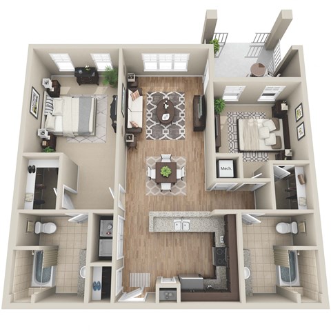 Floor plan for 2 beds, 2 baths, 1116 sqft
