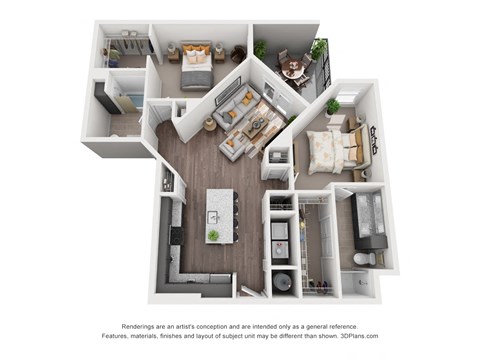 Floor plan for 2 beds, 2 baths, 1147 sqft