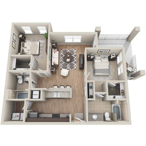 Floor plan for 2 beds, 2 baths, 1138 sqft