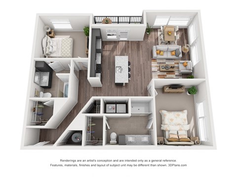Floor plan for 2 beds, 2 baths, 1295 sqft