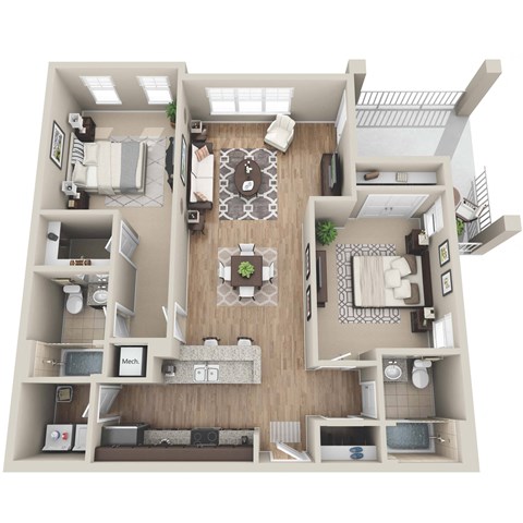 Floor plan for 2 beds, 2 baths, 1148 sqft