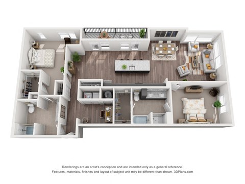 Floor plan for 2 beds, 2 baths, 1696 sqft