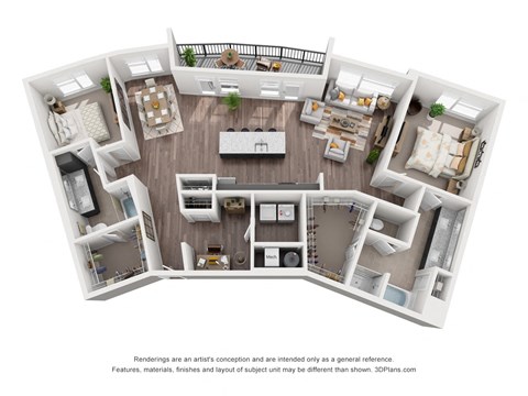 Floor plan for 2 beds, 2 baths, 1729 sqft