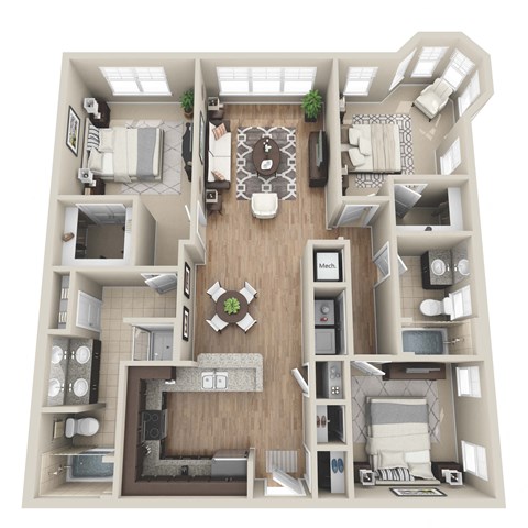 Floor plan for 3 beds, 2 baths, 1314 sqft