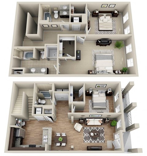 Floor plan for 3 beds, 3 baths, 1733 sqft