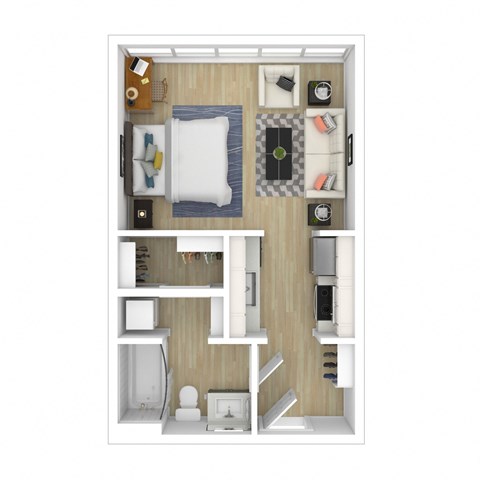 Floor plan for studio, 1 bath, 420 sqft