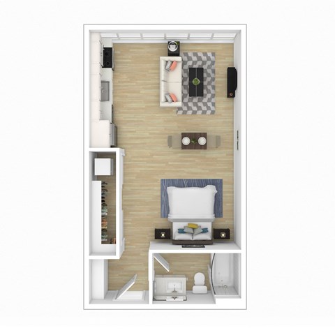 Floor plan for studio, 1 bath, 587 sqft