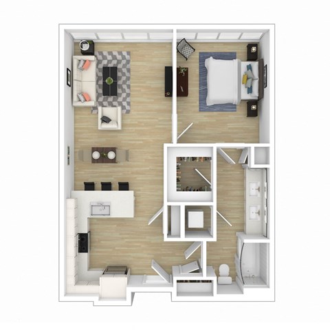 Floor plan for 1 bed, 1 bath, 763 sqft
