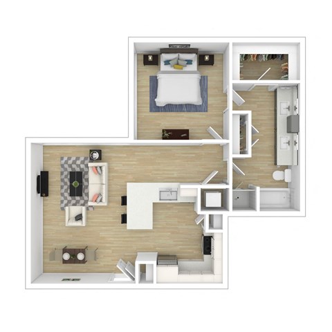 Floor plan for 1 bed, 1 bath, 847 sqft