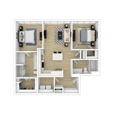 Floor plan for 2 beds, 2 baths, 1067 sqft