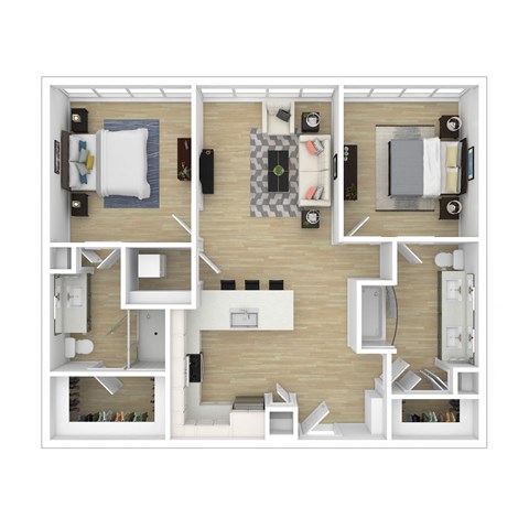 Floor plan for 2 beds, 2 baths, 1125 sqft