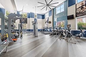 Englewood apartment for rent - a gym with weights and cardio equipment at the district at highland village apartments