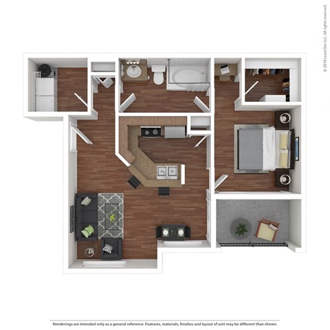 Floor plan for 1 bed, 1 bath, 880 sqft