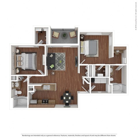 Floor plan for 2 beds, 2 baths, 1162 sqft
