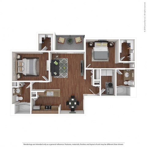 Floor plan for 2 beds, 2 baths, 1189 sqft