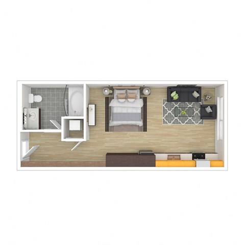 Floor plan for studio, 1 bath, 470 sqft