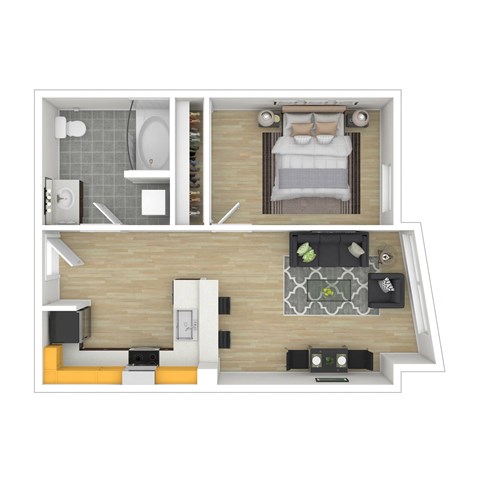 Floor plan for 1 bed, 1 bath, 559 sqft